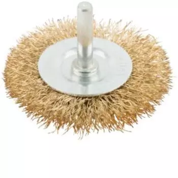 Корщетка, колесо, со штифтом, латунированная волнистая проволока 63 мм