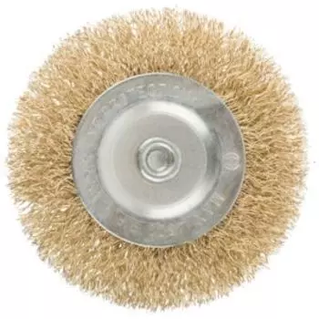 Корщетка, колесо, со штифтом, латунированная волнистая проволока 75 мм