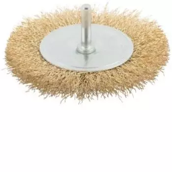 Корщетка, колесо, со штифтом, латунированная волнистая проволока 100 мм