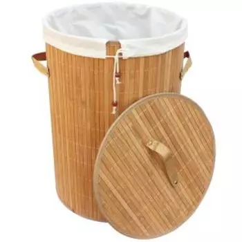 корзина для белья РЫЖИЙ КОТ, бамбук, складная, круглая, цвет - натуральный светлый, 46,8л