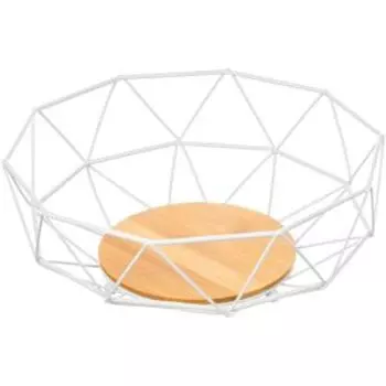 Корзина для фруктов Белая, 27х27х11 см, металл/бамбук