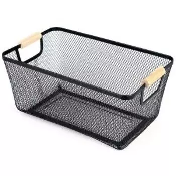 Корзина для хранения Домовой, 35x21.5x15.5 см, мелкая сетка с деревянными ручками, металл, черный