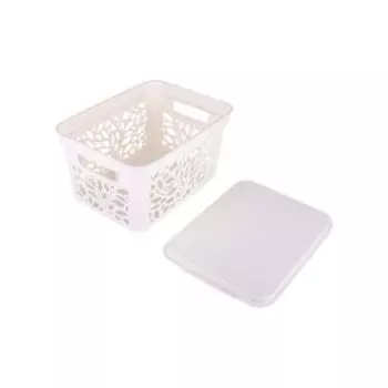 Корзина Полимербыт Leaves с крышкой, 10 л, 33.3х22.5х17.4 см, пластик, молочный