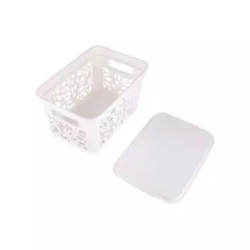 Корзина Полимербыт Leaves с крышкой, 18 л, 4.5х27.5х20.7 см, пластик, молочный