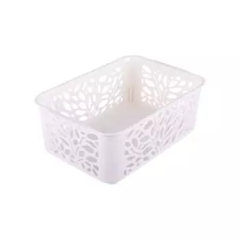 Корзина Полимербыт Leaves с крышкой, 2.3 л, 22.2х15.3х8.1 см, пластик, молочный