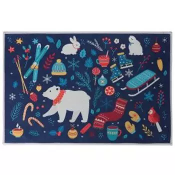 Коврик придверный новогодний, 40х60 см, полиэстер, синий