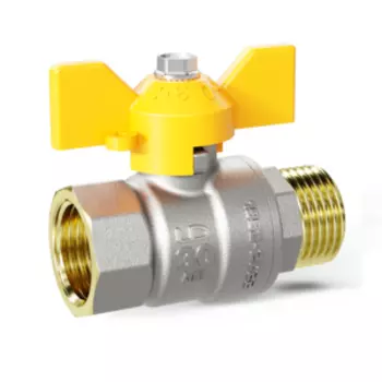 Кран шаровой латунный никелированный, 1/2, ВР/НР бабочка, газ