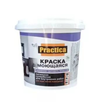 Краска акриловая моющаяся Практика, супербелая, 1.2 кг