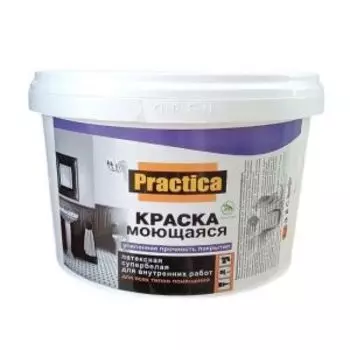 Краска акриловая моющаяся Практика, супербелая, 6 кг