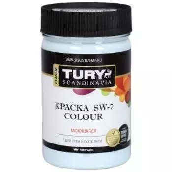 Краска интерьерная Tury SW-7 Color, моющаяся, небесно-голубая, 0.4 кг, 260 мл