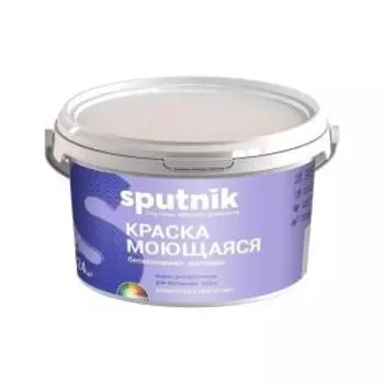 Краска водно-дисперсионная моющаяся Спутник, белоснежная, 1.3 кг