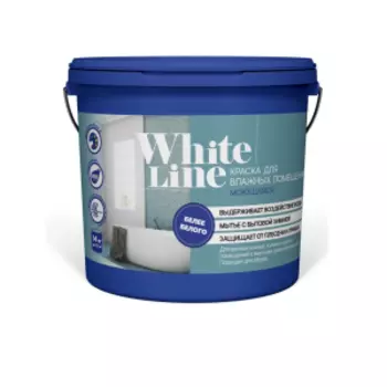 Краска водно-дисперсионная White Line моющаяся для влажных помещений, 1,3кг