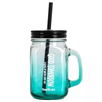 Кружка-банка с трубочкой, 450 мл, стекло
