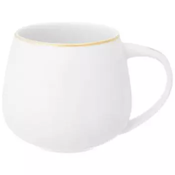 Кружка Elan Gallery Белая с золотом, 450 мл, форма бочонок, фарфор