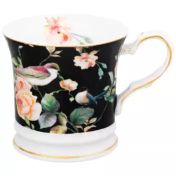 кружка ELAN GALLERY Певчие птички на черном 170 мл, фарфор