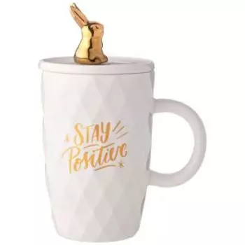 Кружка Lefard Bunny с крышкой и ложкой, 390 мл, фарфор, белая