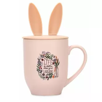 Кружка с крышкой Зайка, 430 мл, фарфор