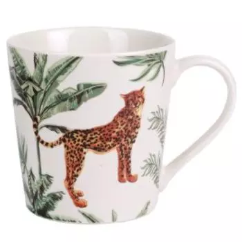 Кружка Тропические кошки, 390 мл, белый, фарфор