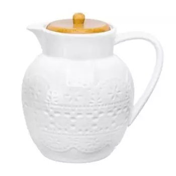 Кувшин Кружево с бамбуковой крышкой, 1,3 л, фарфор