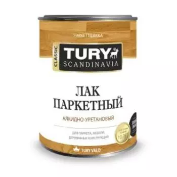 Лак паркетный алкидно-уретановый Tury Parkettilakka, глянцевый, 0.9 л, бесцветный