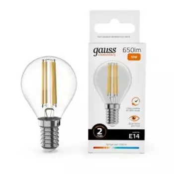 Лампа Gauss Filament Elementary, 10 Вт, E14, 2700K, 650 Лм, шар