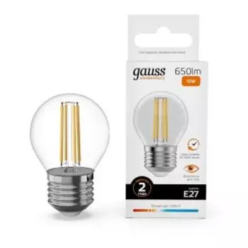 Лампа Gauss Filament Elementary, 10 Вт, E27, 2700K, 650 Лм, шар