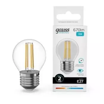 Лампа Gauss Filament Elementary, 10 Вт, E27, 4100K, 670 Лм, шар