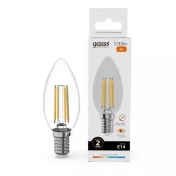 Лампа Gauss Filament Elementary, 8 Вт, E14, 2700K, 510 Лм, свеча