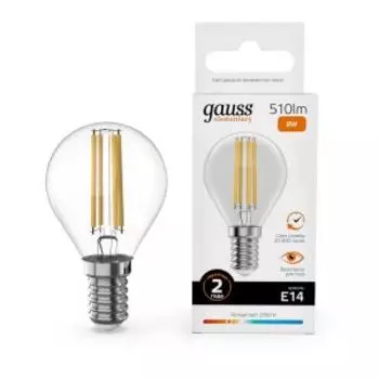 Лампа Gauss Filament Elementary, 8 Вт, E14, 2700K, 510 Лм, шар