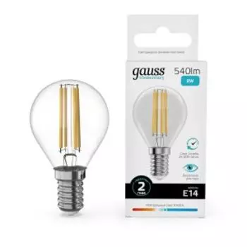 Лампа Gauss Filament Elementary, 8 Вт, E14, 4100K, 540 Лм, шар