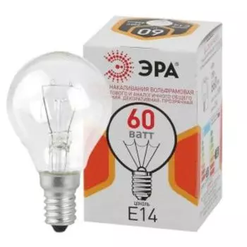 Лампа накаливания ЭРА, 60 Вт, Е14, 230 В, шарик
