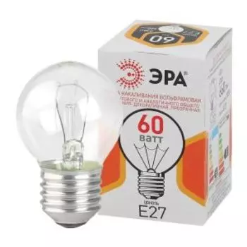 Лампа накаливания ЭРА, 60 Вт, Е27, 230 В, шарик