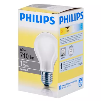 Лампа накаливания Philips, Е27, 60 Вт, груша