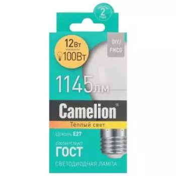 Лампа светодиодная Camelion, 12 Вт, E27, 3000K, груша, A60