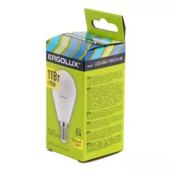 Лампа светодиодная ERGOLUX, E14, 11 Вт, 3000К, 172-265 В, шар
