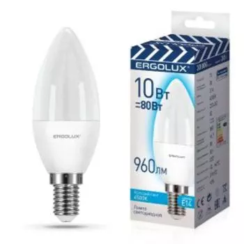 Лампа светодиодная ERGOLUX, E14, свеча C35, 10Вт, 4500К, 220-240В