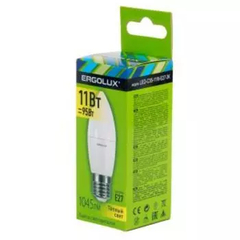 Лампа светодиодная ERGOLUX, E27, 11 Вт, 3000К, 172-265 В, свеча