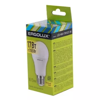 Лампа светодиодная ERGOLUX, E27, 17 Вт, 3000К, 180-240 В, груша