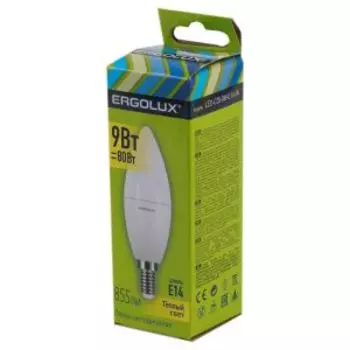 Лампа светодиодная ERGOLUX LED, 9Вт, E14, 3000K, 172-265В, свеча