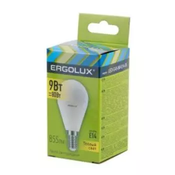Лампа светодиодная ERGOLUX LED, 9Вт, E14, 3000K, 172-265В, шар