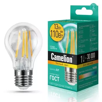Лампа светодиодная FIL Camelion, E27, 13W, груша, теплый свет