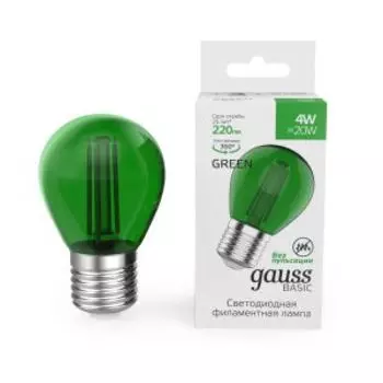Лампа светодиодная Gauss Basic Filament, 4 Вт, Е27, 220 Лм, green