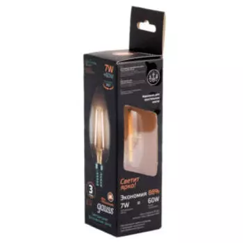 Лампа светодиодная GAUSS Filament, E14, 7 Вт, 230 В, теплый свет, свеча