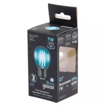 Лампа светодиодная GAUSS Filament, E27, 7 Вт, 230 В, белый свет, шар
