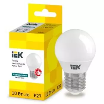 Лампа светодиодная IEK Alfa, Е27, 10 Вт, 4000К, 230 В, шар