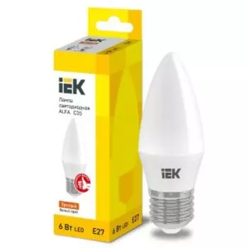 Лампа светодиодная IEK Alfa, Е27, 6 Вт, 3000К, 230 В, свеча