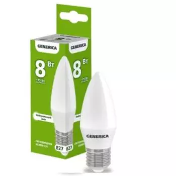 Лампа светодиодная IEK Generica, E27, 8 Вт, 4000К, 230 В, C35, свеча