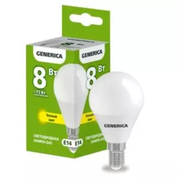 Лампа светодиодная IEK Generica, G45, E14, 8 Вт, 230 В, 3000К, шар