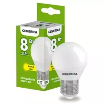 Лампа светодиодная IEK Generica, G45, E27, 8 Вт, 230 В, 3000К, шар