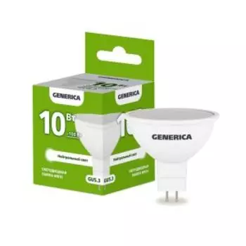 Лампа светодиодная IEK GENERICA, GU5.3, 10Вт, 4000К, 230В, MR16, софит